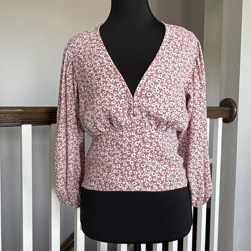 Abercrombie & Fitch Balloon 3/4 Sleeve Smock Top Boho Floral Small Pink Prairie